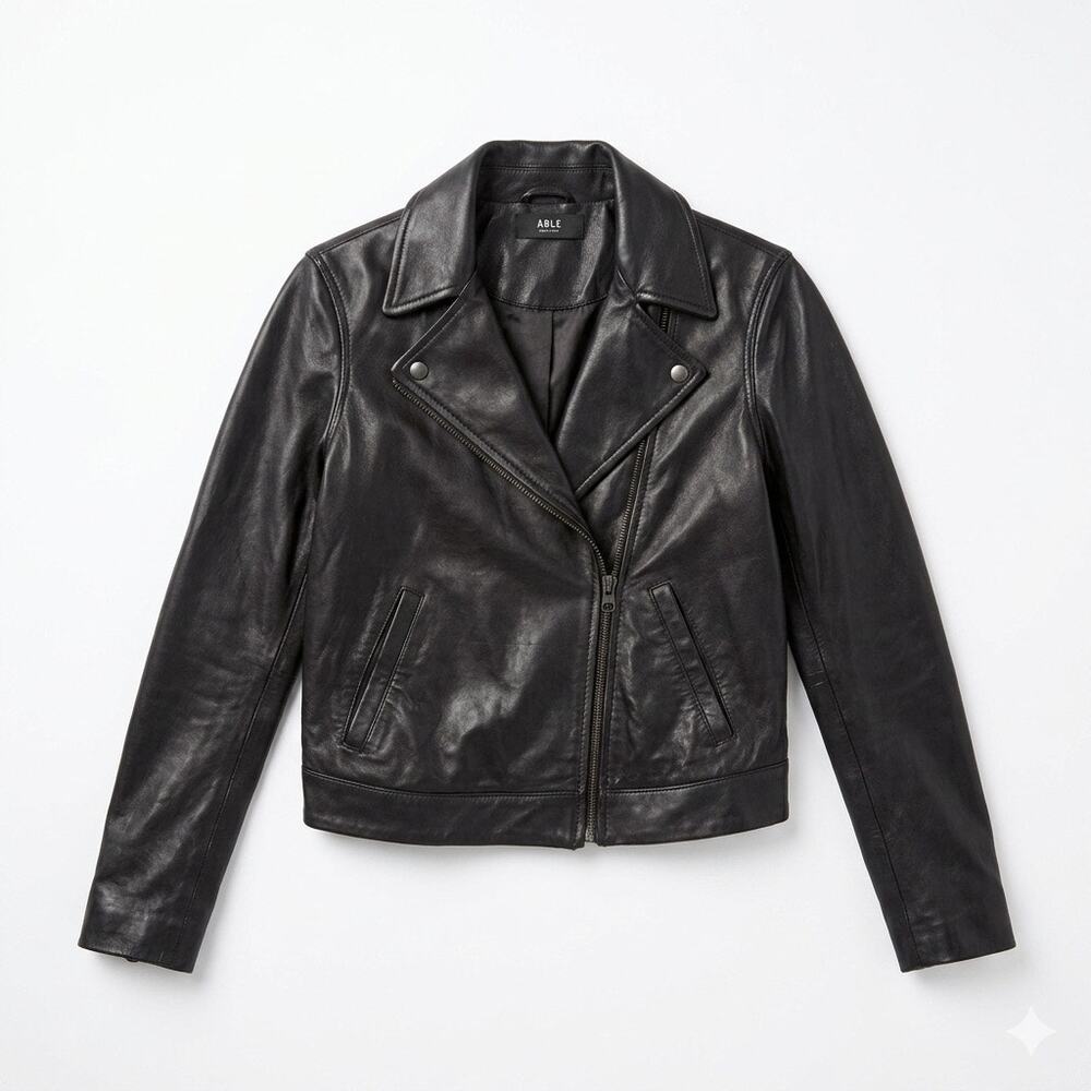 Able Black Lamb Leather Jacket Size Small